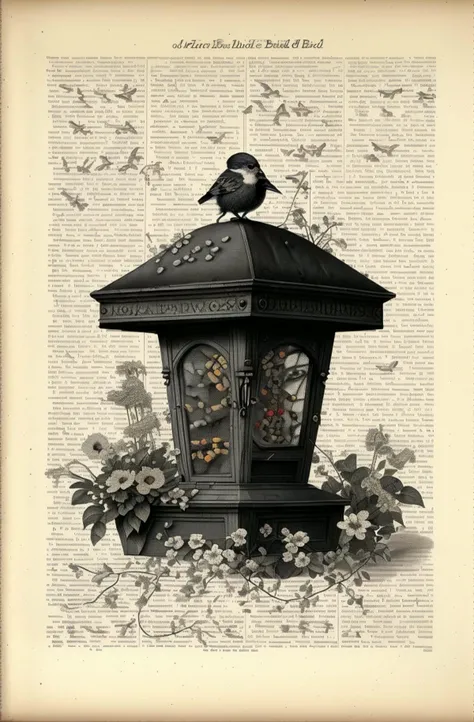 ((a drawing of a Home & Garden > Decor > Bird & Wildlife Feeders in a dictionary book page with words written in english and spanish, Art & Language, detailed illustration, a mid-nineteenth century engraving, art & language, ))  dictionary_art  ,