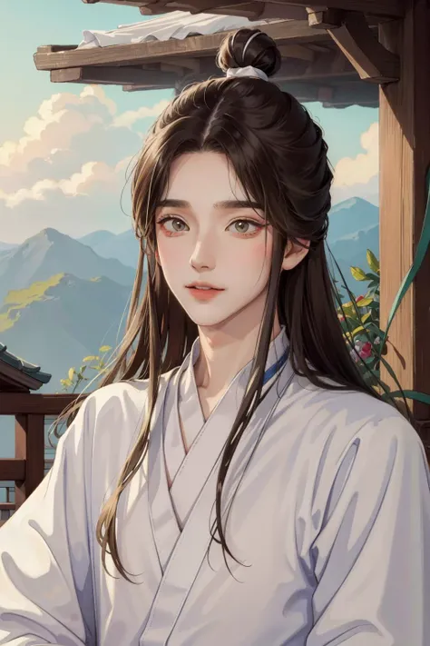 (Masterpiece:1.4), (best quality:1.2), <lora:xie_lian-000012:1>, xie lian, 1boy, male focus, chinese clothes, hair bun, bishounen