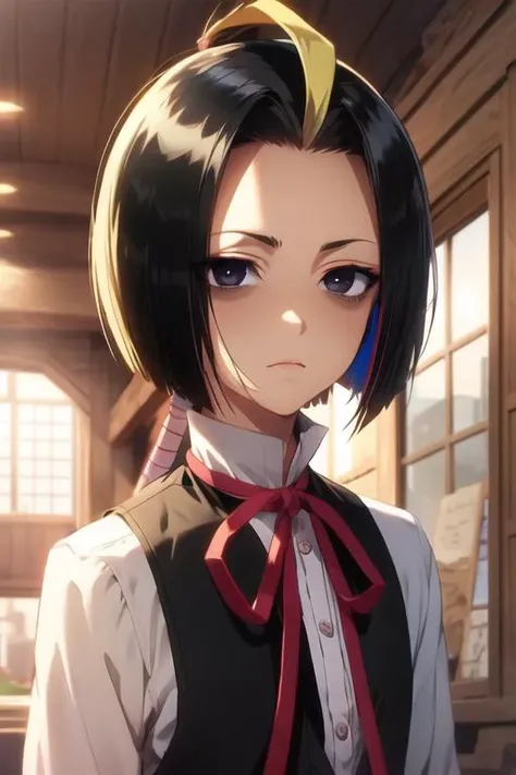 masterpiece, best quality, , 1boy, solo, male focus, looking at viewer, , depth of field, <lora:seigen_amawaka:0.74>, seigen_amawaka, black hair, multicolored hair, black eyes, blonde hair, shirt, , The Palace of Dreams, 32k resolution