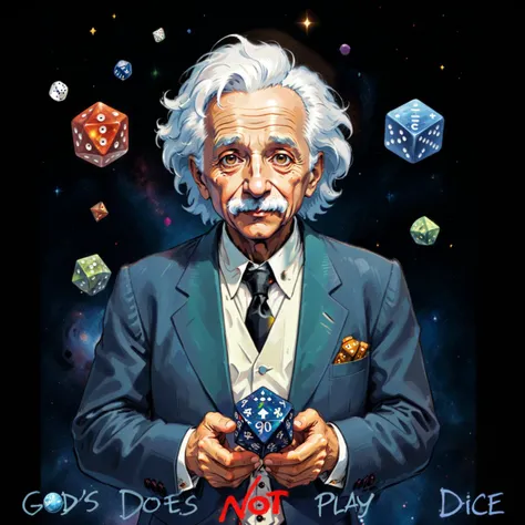 a close up of a person holding a dice in front of a space background