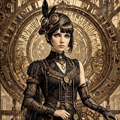 arafed image of a woman in a steampunk outfit holding a gun