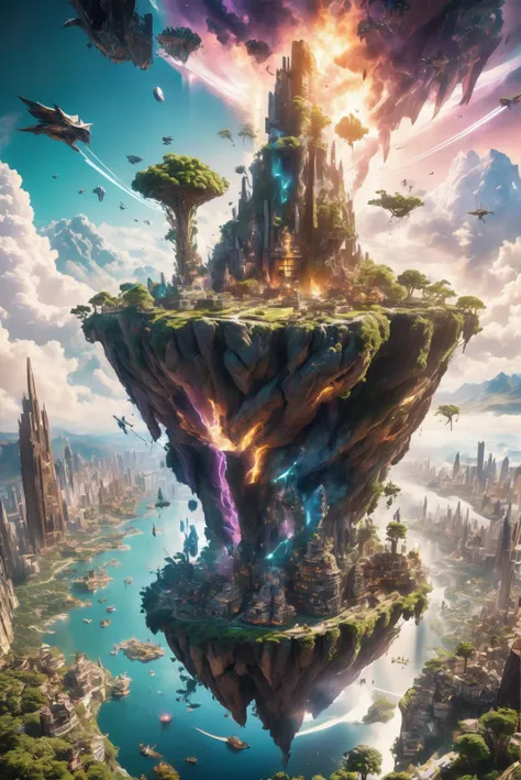 (Ultra realistic, Intricate, Epic movie scene), (a Beast Barbarian Crafting a weapon) (in A floating island city in the sky, held aloft by anti-gravity technology.), (detailed vegetation, amazing lighting), (Colorful, Ultra Realistic, High quality, Highly ...