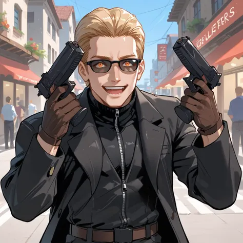 ponyscores7, source_anime, ah1, break <lora:albertwesker-guy-ponyv1:0.8> albertwesker, albert wesker, 1boy, blonde, black gloves...