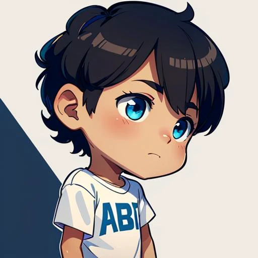 1man,  short  black hair ,tan brown skin, (blueeyes), no money , white t shirt,white background,   chibi , highly detailed,  , hands on face , side view , thick outline <lora:EmoteMakerLora:1>