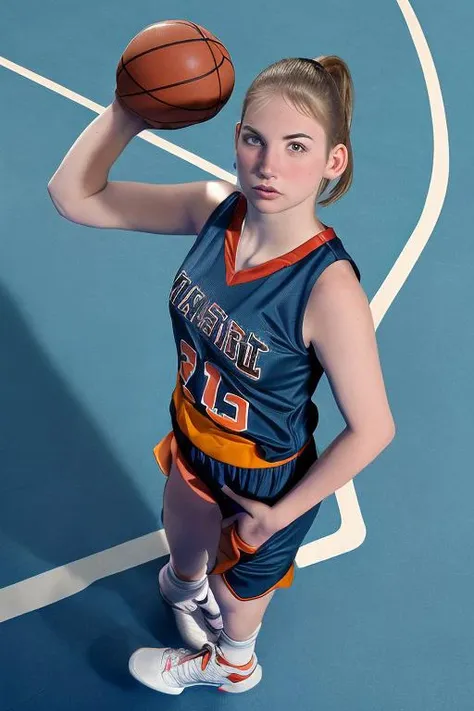 arafed female basketball player holding a basketball on a court