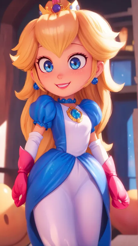 a close up of a cartoon character wearing a dress and gloves