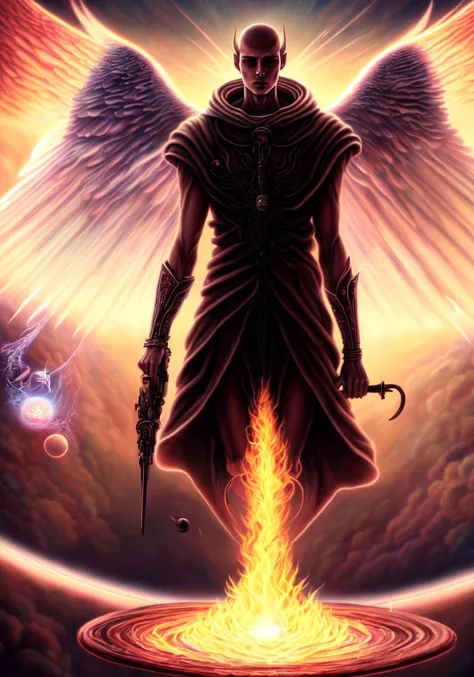 textless, best quality, War in Heaven (serphm:1.3) Archangel Holding Flaming Weapon, battling demons in another world, ggffff666666