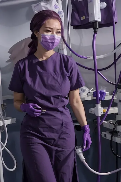 purple medical gowns and gloves are worn to help with the procedure