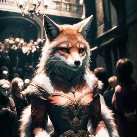 a close up of a woman in a costume with a fox mask