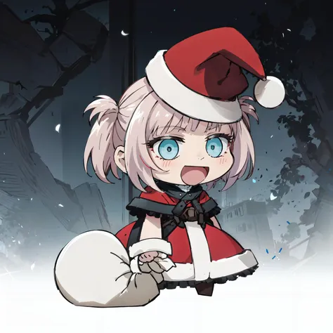 anime girl in a santa hat with a snowball in her hand