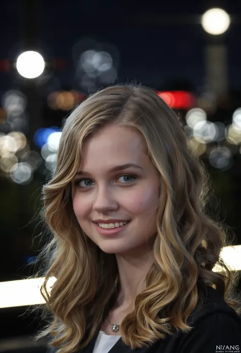 a close up of a young woman with long blonde hair