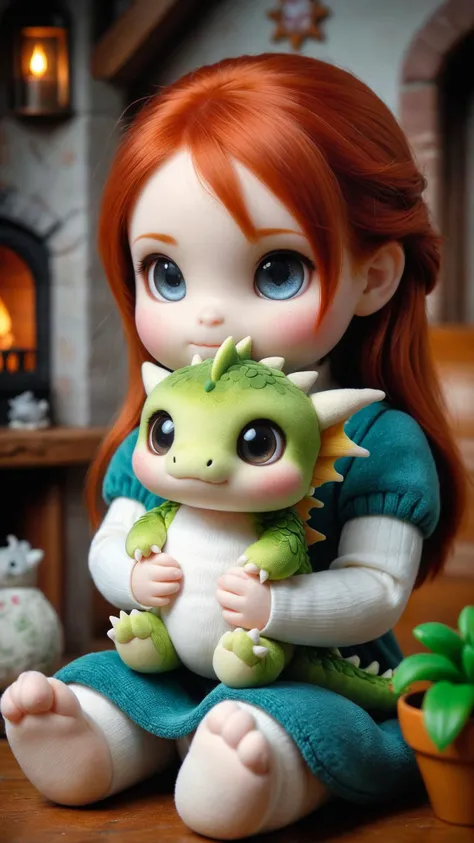 photograph of redhead woman, holding a small ral-smoldragons plushie toy, in a cosy house, ultra realistic, <lora:ral-smoldragons:0.7>