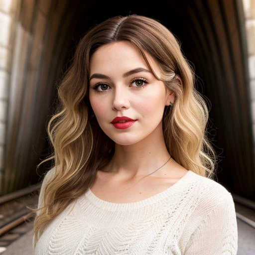 arafed woman with long blonde hair and a white sweater