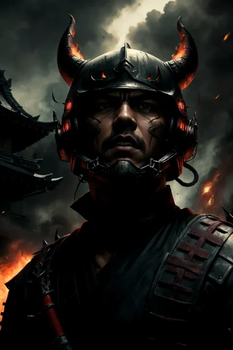 a man in a helmet with horns and a demon face