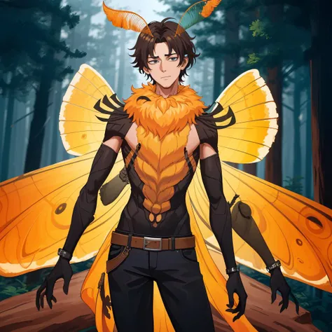 moth man, extra arms:1.5, mature male, skinny, insect wings, antennae, detailed, masterpiece, absurdres, best quality, forest, cowboy shot <lora:mothGirl-000020:1>