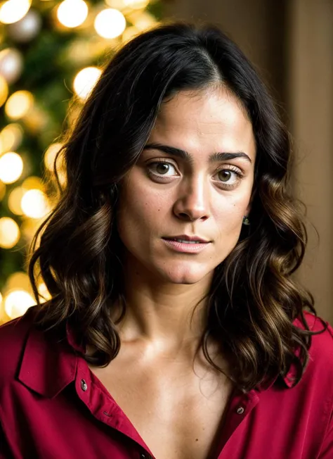 RAW photo of 20 years old alicebraga-ti, natural lighting, 8k uhd, dslr, high quality, film grain, Fujifilm XT3, <lora:add_detail:0.7>, by David LaChapelle, christmas theme, young