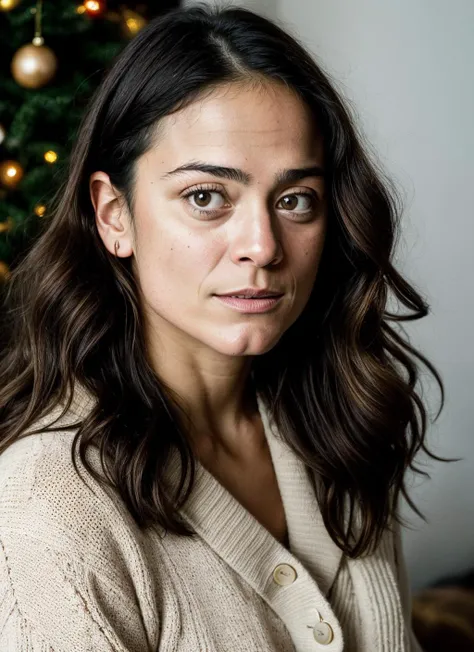 RAW photo of 20 years old alicebraga-ti, natural lighting, 8k uhd, dslr, high quality, film grain, Fujifilm XT3, <lora:add_detail:0.7>, by Andreas Gursky, christmas theme, young