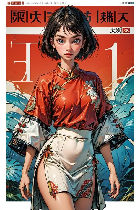 masterpiece,  <lora:Yanxi_v1:0.6>,yanxi,chinese clothes,1girl,  black_hair, blue_shirt, cover, cover_page, fake_cover, lips, magazine_cover, realistic, short_hair, short_sleeves, skirt, solo, white_skirt
<lora:add_detail:0.4>,