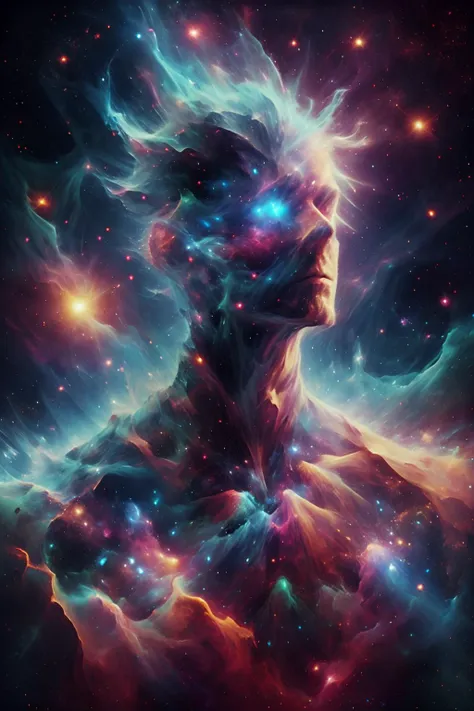 a man with a cosmic look on his face and head