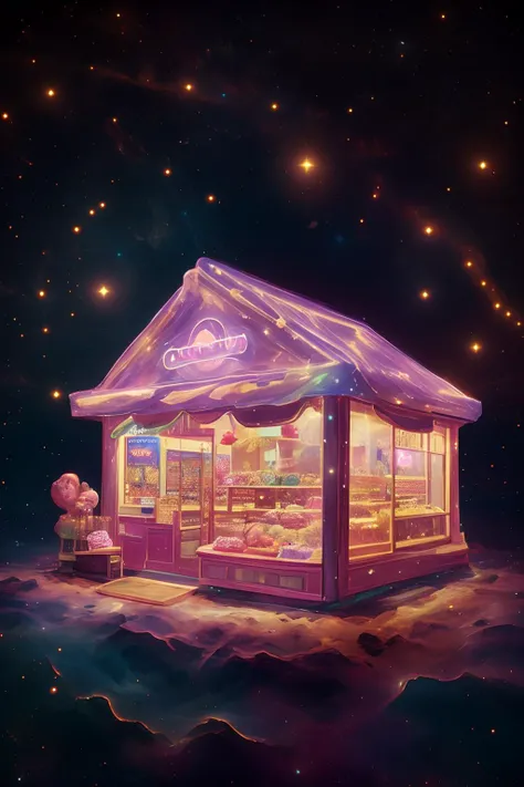 martius_nebula donut shop in a city plaza at night, cosmic <lora:Cosmic_Nebula_Style-000012:1.0>