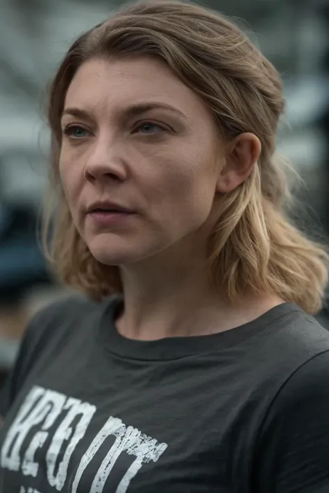 a close up of a woman with a black shirt on