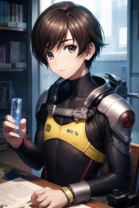 masterpiece, best quality, illustration, 1boy, solo, male focus, looking at viewer, upper body, depth of field, <lora:haruki_kitahara:0.64>, haruki_kitahara, black hair, brown eyes, , science fiction hard science fiction, High resolution