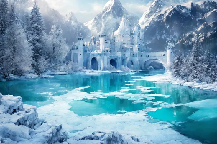 (masterpiece, best quality, photorealistic, beautiful and aesthetic:1.3), ice, no people, castle, lake, <lora:RealmsOfIce:1>