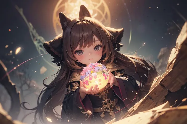 a girl with a cat ears holding a flower in her hand