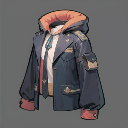 a cartoon drawing of a jacket with a hood and a tie