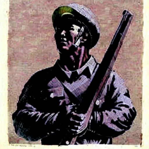 painting of a man holding a rifle and wearing a hat