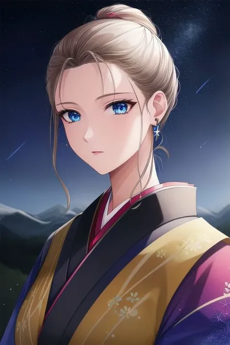 <lora:Rune_VenusV7:0.7> Rune_Venus, huge_breasts, standing, solo, kimono, masterpiece, best_quality, detailed_face, detailed_eyes, highres, beautiful, detailed, absurdres, starry_sky,