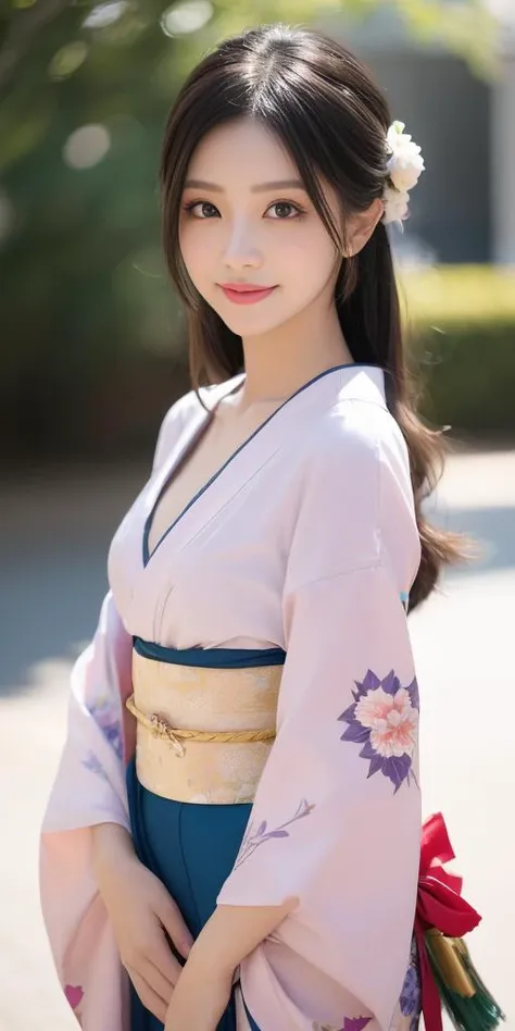 a woman in a kimono is posing for a picture