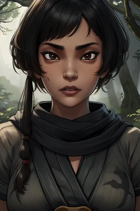 ninjaedo,black hair,brown eyes, short hair with long locks,
scarf, bandages,short sleeves,
standing,
dark forest,Edo Japan,night,
(insanely detailed, beautiful detailed face, masterpiece, best quality),<lora:NinjaEDO:0.8>,