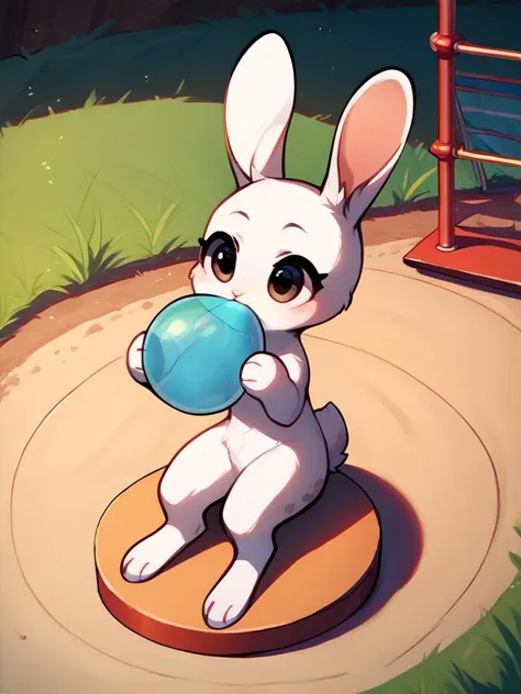 cartoon rabbit sitting on a skateboard with a blue bubble in its mouth