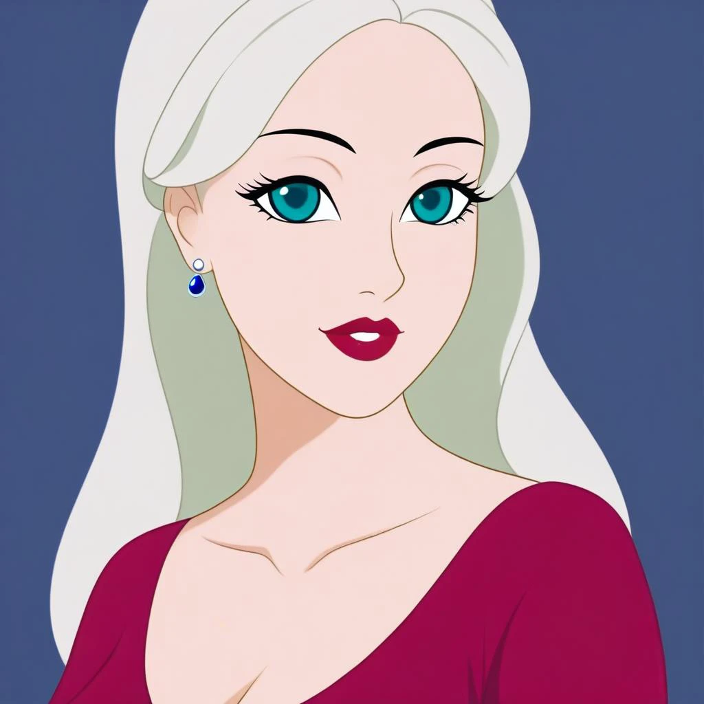 a cartoon of a woman with white hair and blue eyes