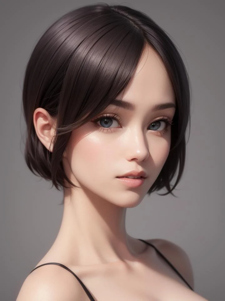masterpiece, best quality, perfect face, beautiful face, simple background,1woman, upper body, short hair,