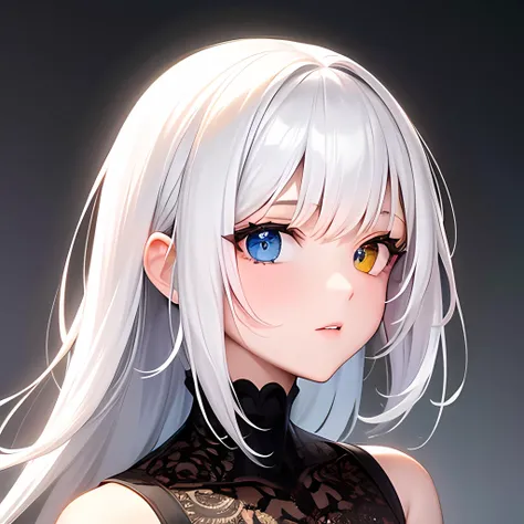 upper body, portrait, intricate detailed face, heterochromia, random background
