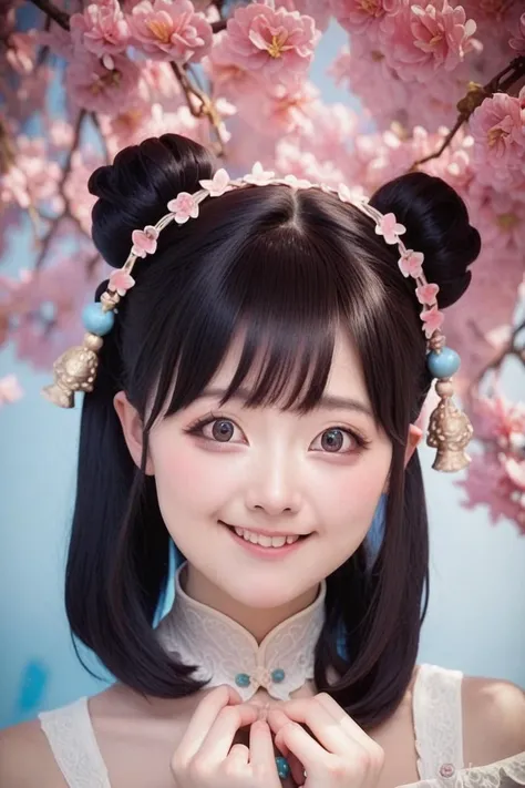 a close up of a woman with a flower in her hair