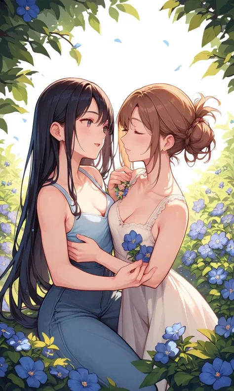 score_9, score_8_up, score_7_up, score_6_up, score_5_up, score_4_up, 2girls,  yuri,  love , in flowers,