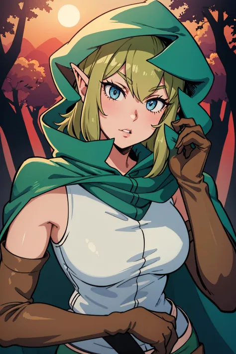 a cartoon image of a woman in a green hat and green cape