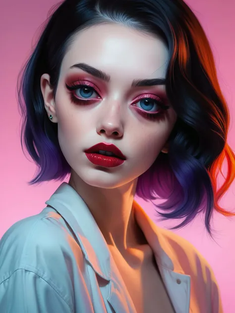 this is a professional photo of a young woman in color styles ( by Doc Hammer and by Harumi Hironaka), masterpiece, (portrait photo  young woman), super detailed, elegant, Accent Lighting, ultra detailed cute face , raw, hdr, 8k textures, extreme detail, (...