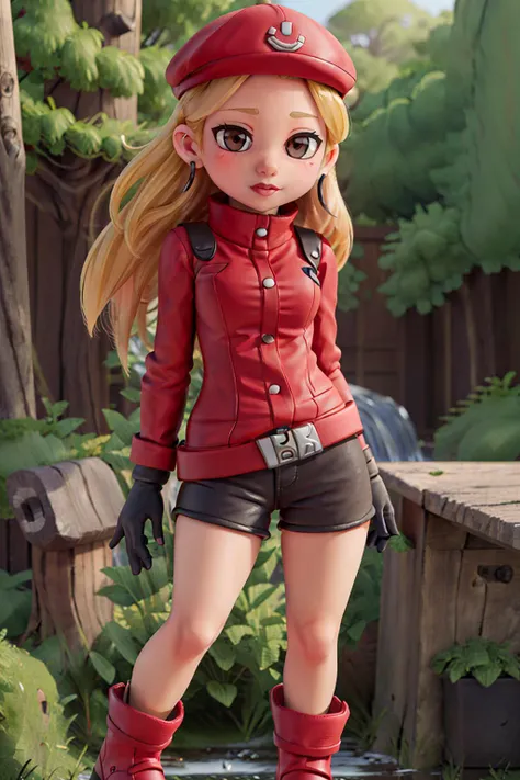 ((masterpiece)), (best quality), official art, highly detailed, detailed background, photorealistic, 
(chibi:1.5),
RangXY, 1girl, solo, looking at viewer, thighhighs, gloves, long sleeves,  jacket, full body, boots, shorts, black gloves, belt, high heels, ...