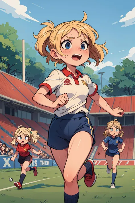 ((best quality, masterpiece)),
 dramatic, 2girls, running, soccer team uniform, sports uniform, blonde hair, soccer field, crowd 
<lora:more_details:0.5>