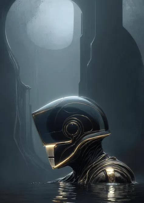 a man in a helmet is standing in the water