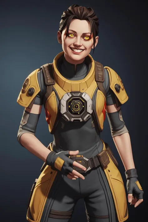 a woman in a yellow and black outfit with a helmet and gloves