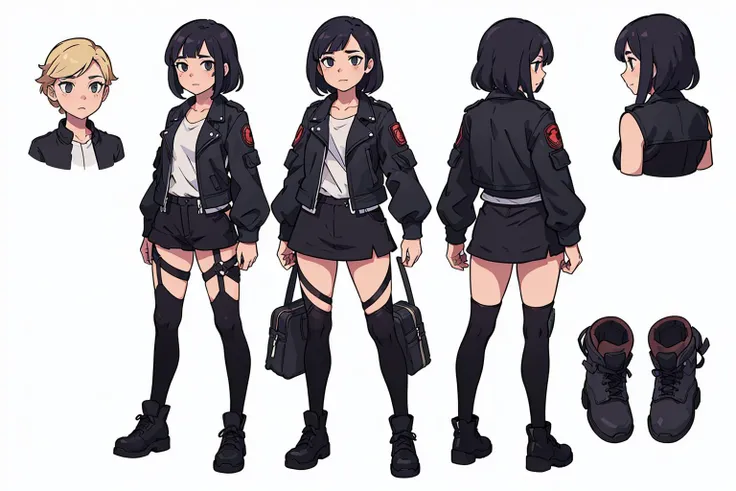 (best quality:0.8) perfect anime (character reference:1.2) illustration, vampire biker gang, heavy leather jacket, concept art, artbook, white background