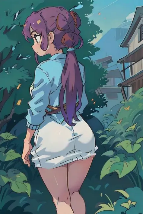 4k quality, masterpiece, best quality, perfect anatomy, perfect anime photograph, girl, from behind, bent over, (looking away from the camera:1.8)