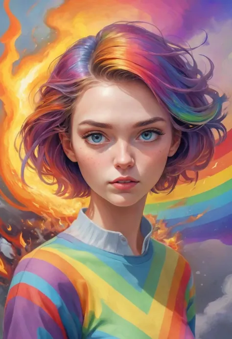 semirealistic digital painting of young woman, conundrum, eclectic, rainbow-colored, illusory, astral, dignified, fanciful, infatuation, cute, angular, dodging and burning,