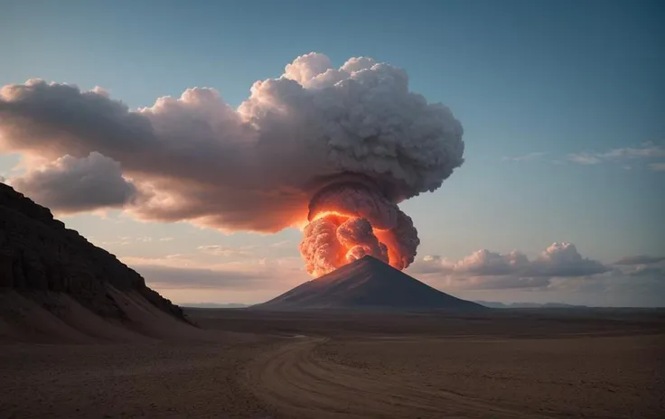 cinematic photo colorful tornado in desert with hyper clouds, landscape with smoke (red smoke, flash, lightening) . 35mm photograph, film, bokeh, professional, 4k, highly detailed