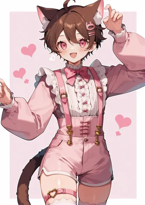 anime girl with a cat ears and pink outfit holding a pink heart